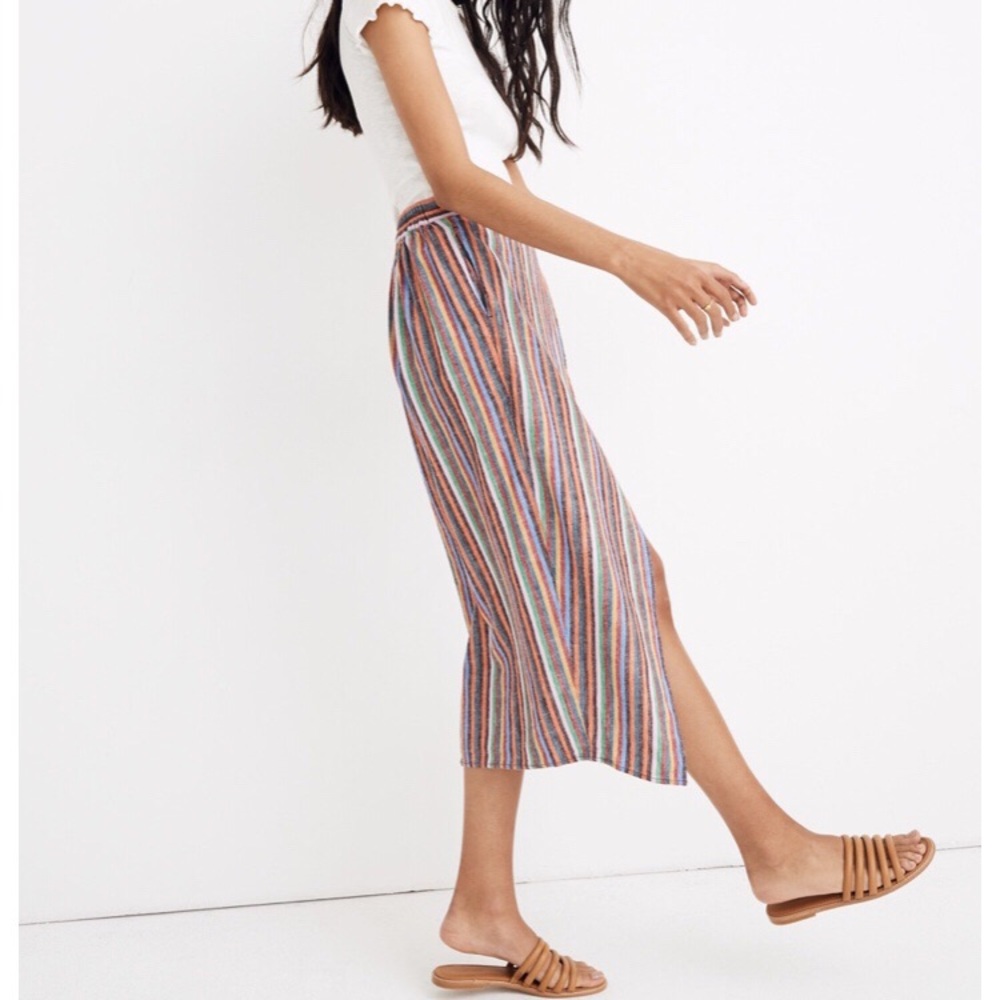 Madewell Linen Blend Overlay Skirt in Rainbow Stripe